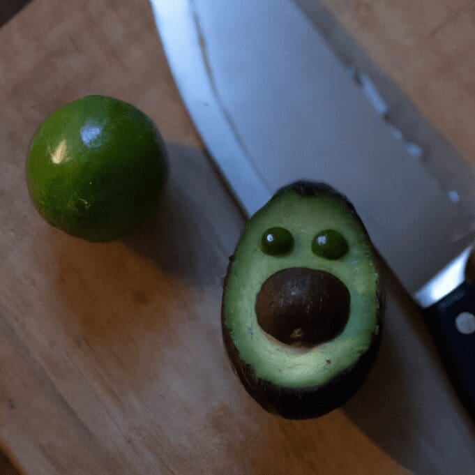 Lime, avocado, knife, in the kitchen and smile gordon ramsí